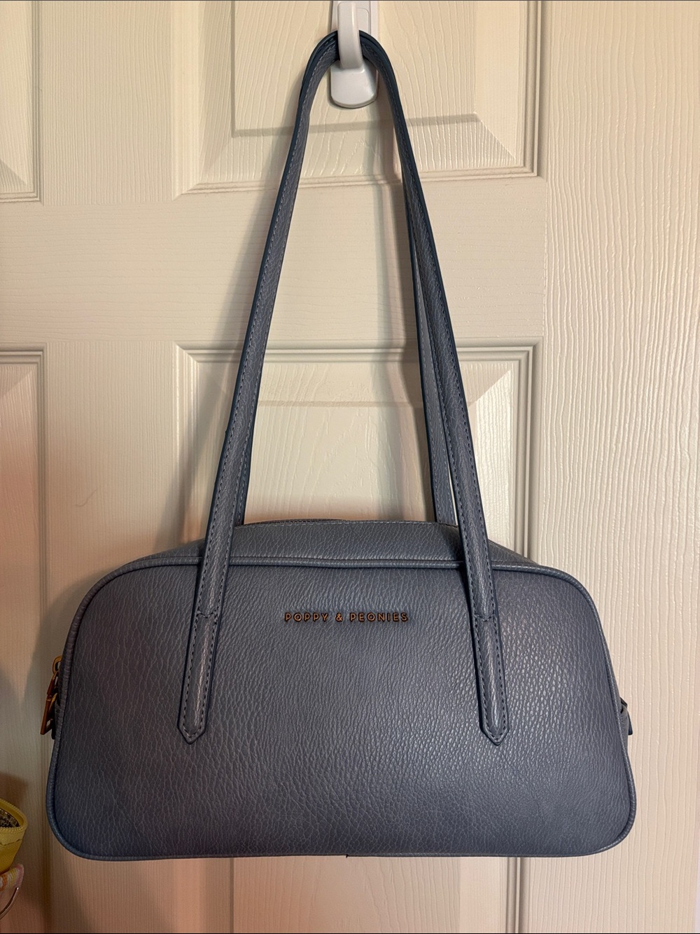 Poppy & Peonies Slate Blue Pebbled Shoulder Bag